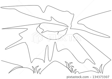 A single line drawing of sharp karst peaks with rocky slopes and abstract outlines, created for nature concept illustration to celebrate National Caves and Karst Day in a modern vector style. A single line drawing of sharp karst peaks with rocky slopes and abstract outlines, created for nature concept illustration to celebrate National Caves and Karst Day in a modern vector style. 134373307