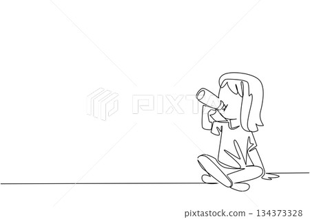A single line drawing of a young girl sitting cross legged while drinking milk from a bottle, created to celebrate Infant Feeding Day with a health concept and child nutrition theme. A single line drawing of a young girl sitting cross legged while drinking milk from a bottle, created to celebrate Infant Feeding Day with a health concept and child nutrition theme. 134373328