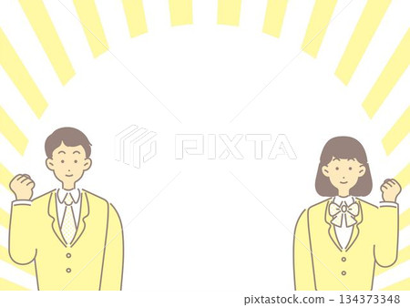 身穿校服的男孩女孩，考試，學習，通過，留白，向量插圖，邊框，背景，插圖素材 134373348