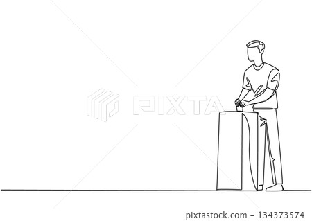 Continuous line drawing of a man placing a ballot into a box, an international event concept for the Democracy Day, encouraging turnout, accountability, transparency, electoral participation 134373574