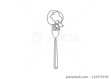 Single line drawing of a falafel bite on a fork with herbs, an international event concept for International Falafel Day, ideal for posts and stickers about plant-based snacks and tasty joy. Single line drawing of a falafel bite on a fork with herbs, an international event concept for International Falafel Day, ideal for posts and stickers about plant-based snacks and tasty joy. 134373576