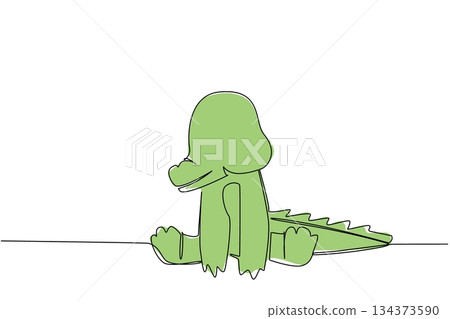 Single line drawing nature concept showing a cute cartoon baby crocodile sitting. This adorable animal illustration highlights wildlife appreciation and is ideal for children animal and zoo themes. Single line drawing nature concept showing a cute cartoon baby crocodile sitting. This adorable animal illustration highlights wildlife appreciation and is ideal for children animal and zoo themes. 134373590