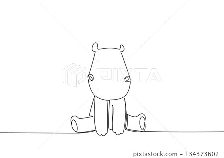 One line drawing of a cute baby hippo sitting front view with tiny ears, a wildlife concept themed for cute wild animals cartoon sitting, ideal for nursery prints, stickers, and cheerful kids room dec One line drawing of a cute baby hippo sitting front view with tiny ears, a wildlife concept themed for cute wild animals cartoon sitting, ideal for nursery prints, stickers, and cheerful kids room dec 134373602