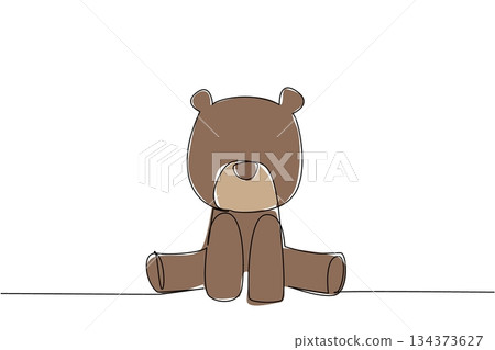 Continuous line drawing animal concept of a baby brown bear sitting calmly. Ideal for forest themes, nursery decor, or wildlife education, highlighting cuteness and innocence in wild mammals. Continuous line drawing animal concept of a baby brown bear sitting calmly. Ideal for forest themes, nursery decor, or wildlife education, highlighting cuteness and innocence in wild mammals. 134373627