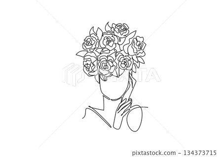 One line drawing portrays a woman with roses crown on her head for National Red Rose Day, blending art concept, beauty, and floral symbolism to express elegance and feminine charm in minimalist form. One line drawing portrays a woman with roses crown on her head for National Red Rose Day, blending art concept, beauty, and floral symbolism to express elegance and feminine charm in minimalist form. 134373715