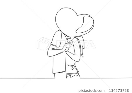 One line drawing of a couple kissing behind a heart represents National Loving Day, celebrating connection, equality, and tenderness through an expressive minimalist relationship concept artwork 134373738