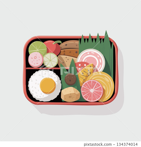 Delicious bento box with fresh fruits and savory foods 134374014