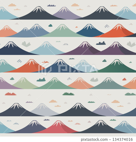 Vibrant mountain landscape with colorful snow-capped peaks and clouds 134374016