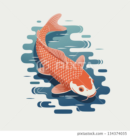 Vibrant orange koi fish swimming in serene water 134374035
