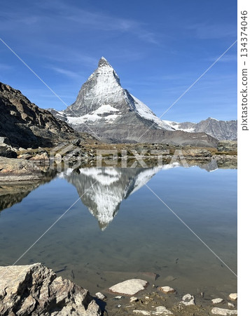 Beautiful upside-down Matterhorn reflected in the lake 134374046