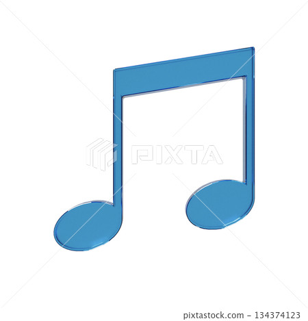 3D illustration of a simple doublet musical note flat icon. Transparent blue glass morphism mark 2 134374123