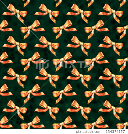 Seamless watercolor pattern with bow. Watercolor illustration with gold ribbons. The background is used for cards, t-shirts, bags, tag. Seamless watercolor pattern with bow. Watercolor illustration with gold ribbons. The background is used for cards, t-shirts, bags, tag. 134374157