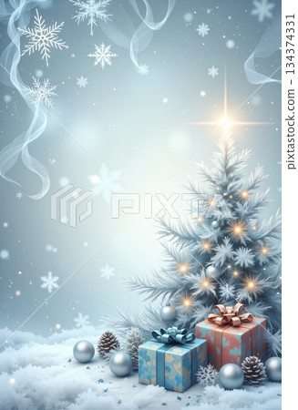 Christmas festive background with tree and gifts 134374331