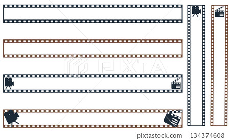 A caption base set with movie negative film style camera and clapperboard icons 134374608