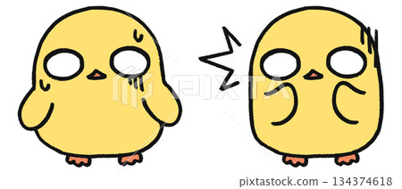 手繪可愛小雞角色，包含兩種驚訝的表情 134374618