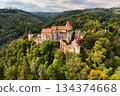 Beautiful old castle in forests with autumn landscape.Beautiful autumn landscape with colorful nature in the Czech Republic in autumn time..Pernstejn - Nedvedice 134374668
