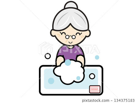 一幅老婦人洗手的插圖 一幅老婦人洗手的插圖 134375183