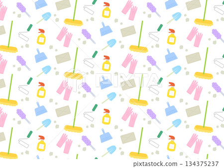 清潔工具無縫圖案素材（白色背景） 134375237