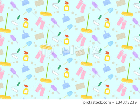Cleaning tools seamless pattern (light blue) Cleaning tools seamless pattern (light blue) 134375239