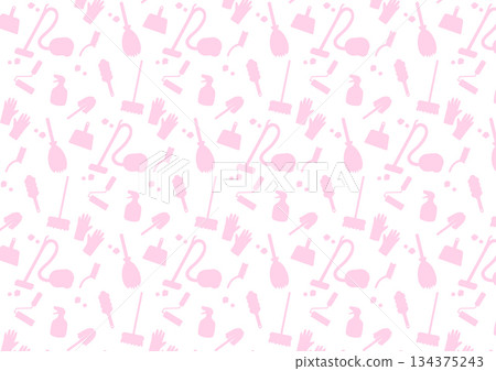 Cleaning tool silhouette seamless pattern (pastel pink) Cleaning tool silhouette seamless pattern (pastel pink) 134375243