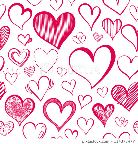Seamless Hand Drawn Heart Background Doodle Vector Illustration eps10 134375477