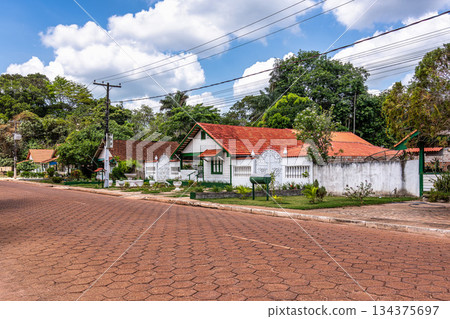 American-style houses in Belterra, Para in Brazil. American village built by Henry Ford American-style houses in Belterra, Para in Brazil. American village built by Henry Ford 134375697