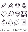 Game icon set monochrome line drawing 134375743