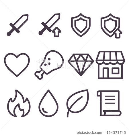 Game icon set monochrome line drawing 134375743