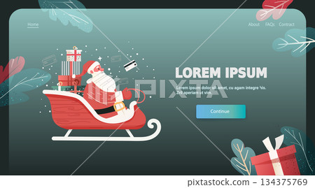 Santa Christmas online shopping presents sleigh festive digital holiday gifts payment cards winter leaves website banner template Santa Christmas online shopping presents sleigh festive digital holiday gifts payment cards winter leaves website banner template 134375769