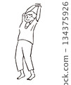 老年婦女伸展身體_線條畫插圖 134375926