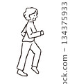 行走中的老年婦女_線條畫插圖 134375933