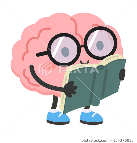 Cartoon Brain Reading a Book Illustration Cartoon Brain Reading a Book Illustration 134376033
