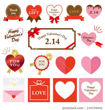 Valentine's Day illustration set. Heart frame, presents, chocolates, etc. 134376043