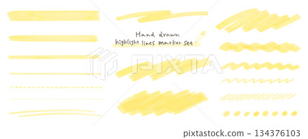 Hand-drawn underline marker set for highlighting, highlighting important points, borders, and text emphasis. 134376103
