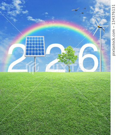 Happy new year 2026 green ecology and saving energy concept Happy new year 2026 green ecology and saving energy concept 134376131