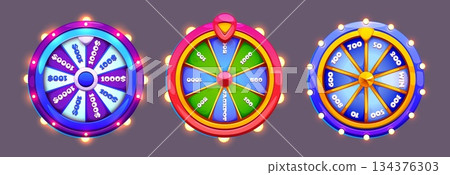 Fortune wheel icons with vibrant segments 134376303