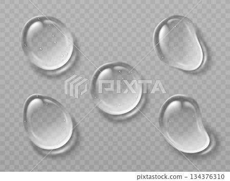 3D water or gel drops set on transparent 134376310
