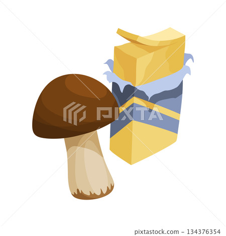 Mushroom and Cream Packaging Illustration with exquisite details Mushroom and Cream Packaging Illustration with exquisite details 134376354