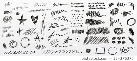 Scribble doodle set with ink and crayon textures Scribble doodle set with ink and crayon textures 134376375