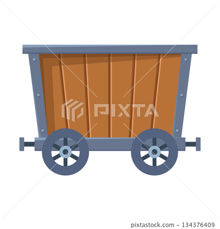Wooden empty mine cart. Cartoon mine trolley. Vector design illustration isolated on white background 134376409