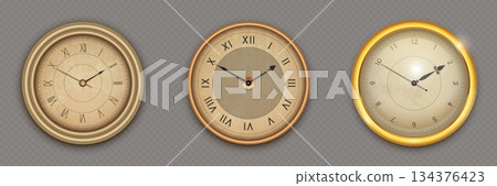 Elegant vintage clock with golden frame Elegant vintage clock with golden frame 134376423