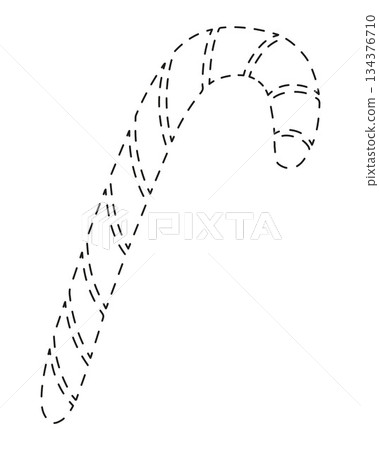 Vector isolated illustration of an exercise for developing writing skills. Preschoolers task to trace a Christmas candy. Christmas training exercises. 134376710