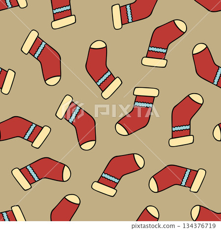 Vector isolated illustration of a pattern with Christmas socks. 134376719