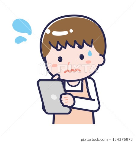 A male "childcare worker" using a tablet 134376973