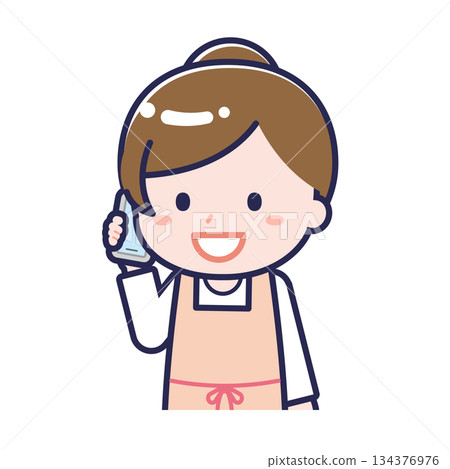 A female "childcare worker" using a smartphone 134376976