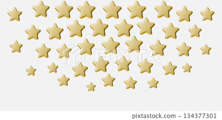 Gold 3D star on white background. Gold star icons for reviews, awards and feedback. Premium stars for rating systems, quality marks, achievements and customer reviews. 134377301