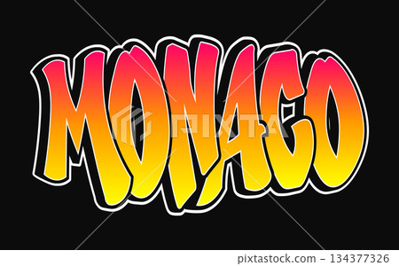 Monaco graffiti lettering bright gradient style on black background 134377326