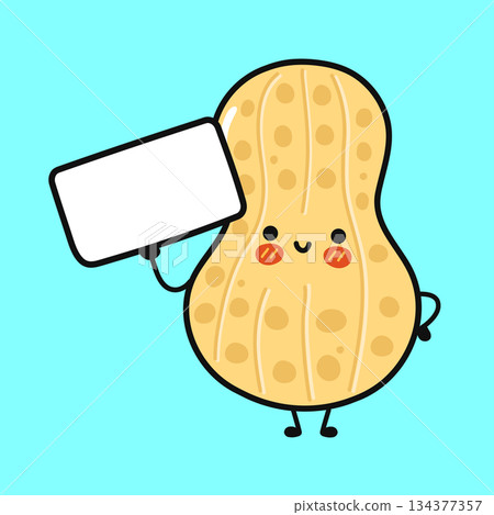 Cute peanut character holding blank sign for message 134377357