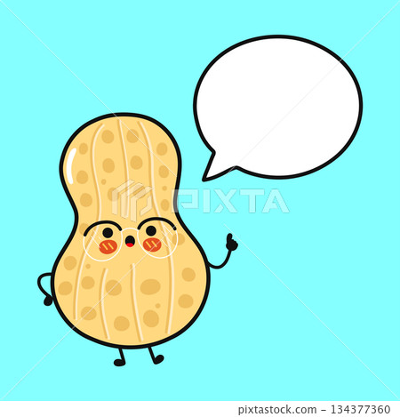 Cute peanut character wearing glasses thinking with speech bubble 134377360