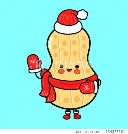 Cute peanut character celebrating winter holidays in festive attire 134377361